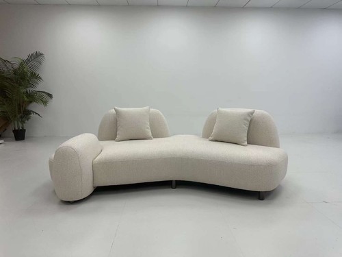 Beige boucle curved seater - beige,