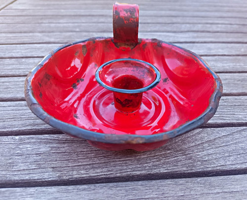 Red enamel round chamberstick - round,