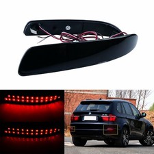 2x For BMW X5 E70  Red LED Rear Bumper Reflector Tail Stop Brake Light Black Len