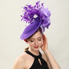 Purple Wedding Fascinator Hat Women Church Cocktail Pillbox Cap Ladies Party