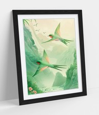 TWO PRETTY PINK GREEN SWALLOWS