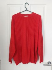 Vintage Pringle Of Scotland 100% Cashmere Red Cable Knit Jumper Size Medium 