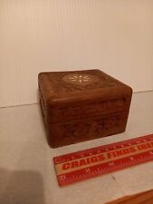 Vintage 4x4 “ Square Hand Carved Wood Trinket Box  Inlay