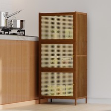 Bamboo Storage Cabinet 2-6Tier Rattan Door Cupboard Organizer Bookcase Shelf
