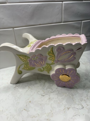 Vintage ceramic wheelbarrow - vintage,