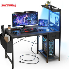 Gaming Desk 100 X 50 Cm with Power Outlet and LED Light, Pc Small Computer Desk