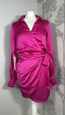 Never Fully Dressed Brand New Pink Fuschia Satin Wrap Mini Dress Size Small