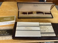 Vintage RARE Seiko Lassale Watch UNISEX Gold Dial 9300-5008 Leather W/box & Case