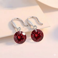 Red 925 Sterling Silver Diamond Cut Earrings Round Dangle Drop Earrings