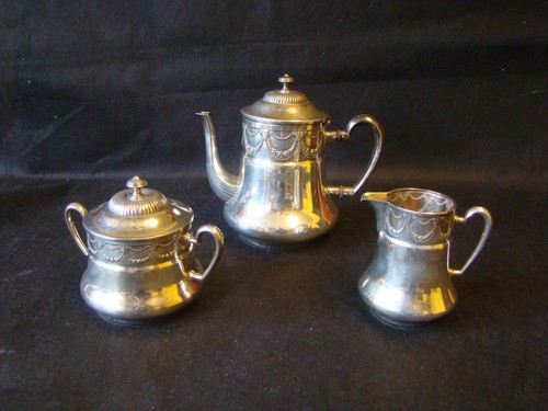 Silver plated tea set teapot - silver,