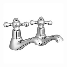 Cross Handle Pillar Taps Hot & Cold Basin Beaumont Chrome Brass ENKI BT8606