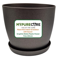 Graphite Matte Plastic Plant Pot with Saucer (30cm ) - Indoor & Outdoor Planter