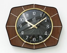 Vintage 26cm Japy Formica Wall Clock - French Retro Mid Century Atomic Wooden