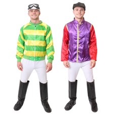 MEN'S JOCKEY COSTUME HORSE RIDER RACING FANCY DRESS GREEN YELLOW PURPLE RED