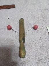 Vintage Wood Noisemaker With 2 Balls On Wire You Clang By Shaking LOUD 8" Long
