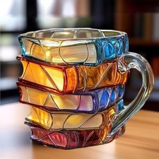 Painted Book Mug Handmade Colored Book Coffee Mug Novelty Colorful Acrylic