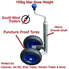 Solid Pneumatic Heavy Duty Jockey Wheel 48mm Caravan Trailer Boat 150kg