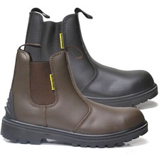 MENS DEALER BOOTS CHELSEA LIGHTWEIGHT LEATHER SAFETY WORK STEEL TOE CAP SHOES SZ