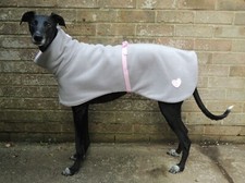 Greyhound / Lurcher / whippet dog fleece house coat - Grey with Pink Heart