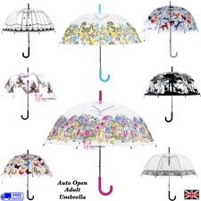 Ladies Birdcage Clear Dome Umbrella Auto Open Walking Length Transparent Brolly