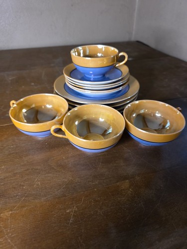 Vintage tan blue - tan, &