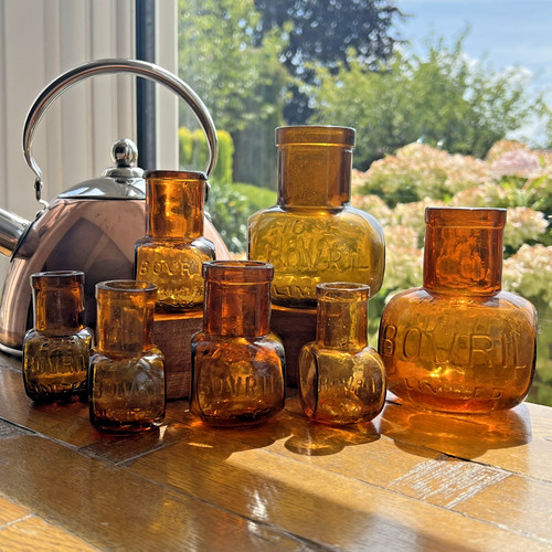 Bovril amber glass bottles old - amber,