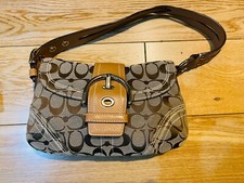 COACH handbag beige and dark brown with leather trim and strap NEW PERFECT