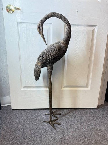 Vintage metal heron crane - metal,
