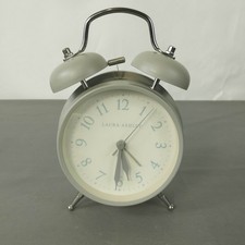 LAURA ASHLEY Classic Grey Twin Bell Alarm Clock Retro Design Working Free P&P