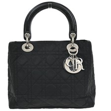 CHRISTIAN DIOR Logo Lady Hand Bag Nylon Patent Leather Black SHW Italy 85EG072