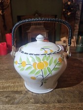 vintage Crown Ducal ceramic pot  with an orange fruit and green leaf pattern,