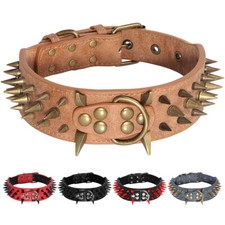2 inch Wide Spiked Studded Dog Collar Leather Padded Pitbull Bulldog Rottweiler