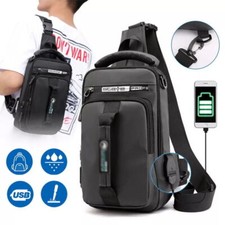 Men's Crossbody Bag Shoulder Sling Bag Anti-theft Lock Chest Bag With USB Port