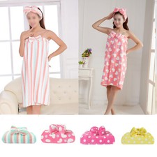 Ladies Body Robe Towel Wrap Microfibre Bath Towel Elasticated Fastening+Headband