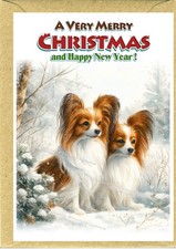 Papillon Butterly Dog A6 (4"x 6") Christmas Card (Blank inside) by Starprint