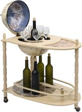 BEAUTIFUL! FREESTANDING GLOBE BAR WINE DRINK STAND SOLID EUCALYPTUS WOOD - WHITE