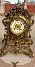 Antique German Bronze Mantle Clock READING CHERUB Ornate Rococco Gustav Becker