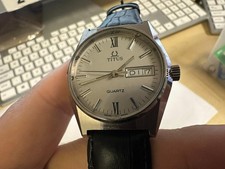 Vintage titus quartz watch grey dial day date swiss made 35mm