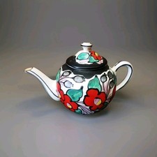 DITMAR URBACH TEAPOT, HAND PAINTED LATE ART DECO CZECH POTTERY TEAPOT 1930 1940 