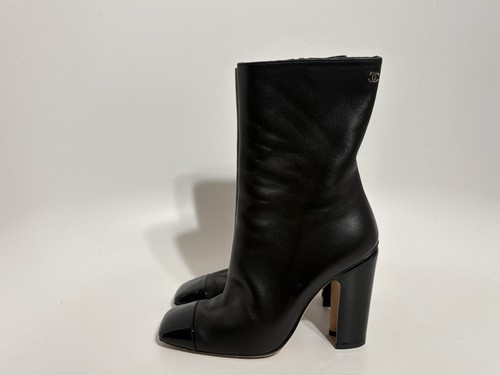 Vtg chanel black leather - chanel,