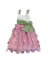 Bonnie Jean Girls White & Pink Dress With Green Bow Size 10