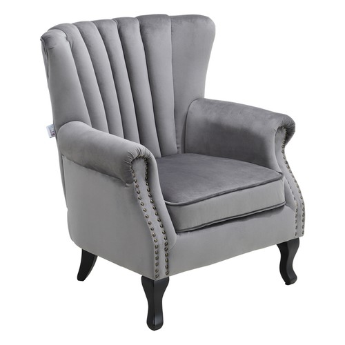 Grey velvet wingback armchair - velvet,