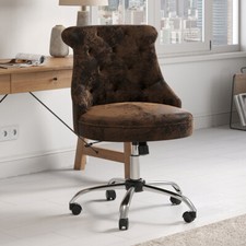 Retro Distressed Leather Computer Desk Chair Swivel Adjustable Home Office Study