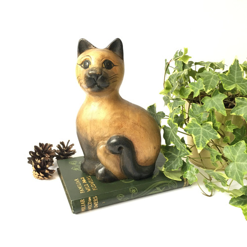 Large handcarved wooden cat - handcarved,