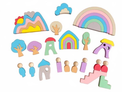 Wooden rainbow stacking toys - wooden,