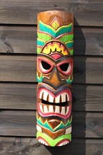 STUNNING TIKI MASK 50CM WALL DECORATION (HAND CARVED & PAINTED IN BALI) DESIGN F