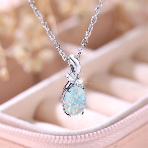 White opal fire - oval, pendant