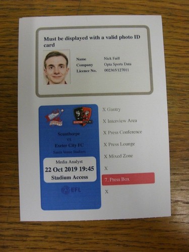 2019 ticket scunthorpe - 22/10/2019, ticket: