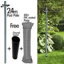 2.4M Heavy Duty Galvanized Washing Line Post Pole Clothes Line Socket Garden
