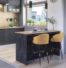 Black Concrete & Oak Kitchen Island with Breakfast Bar & Open Shelves